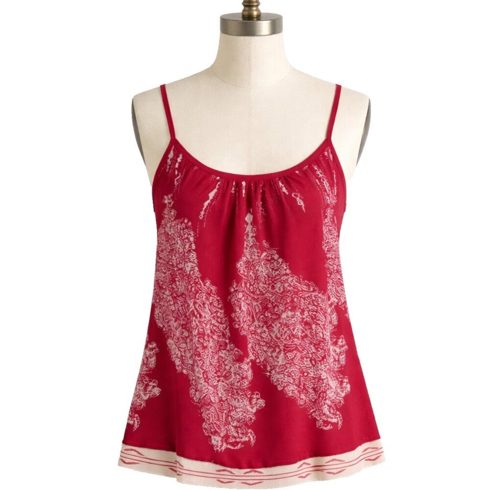 Cabi Township Cami Tank Top Womens Medium Red White Floral Spaghetti Strap #162
